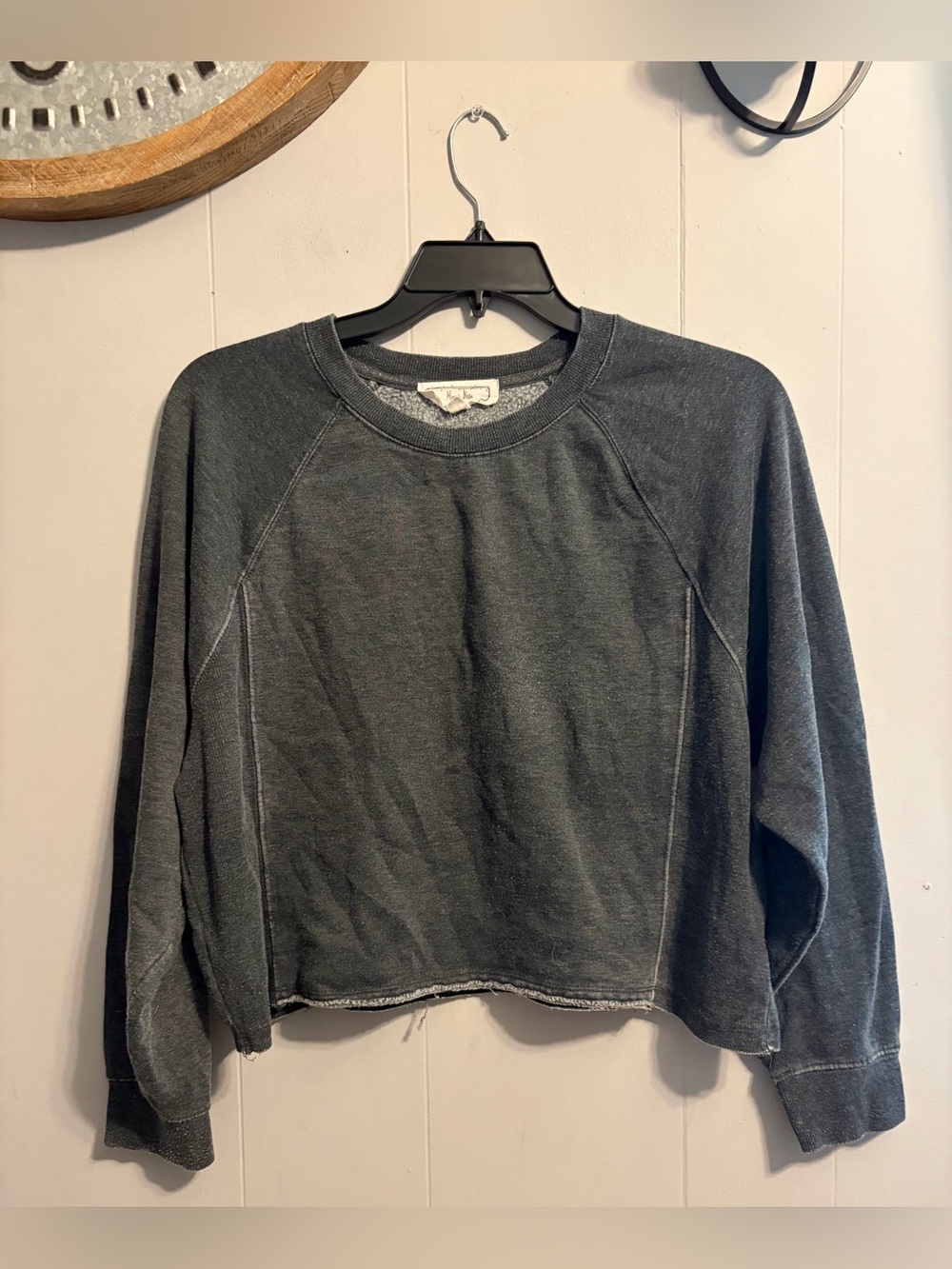 Hippie Rose Washed Crewneck Sweatshirt in Charcoal Gray crop